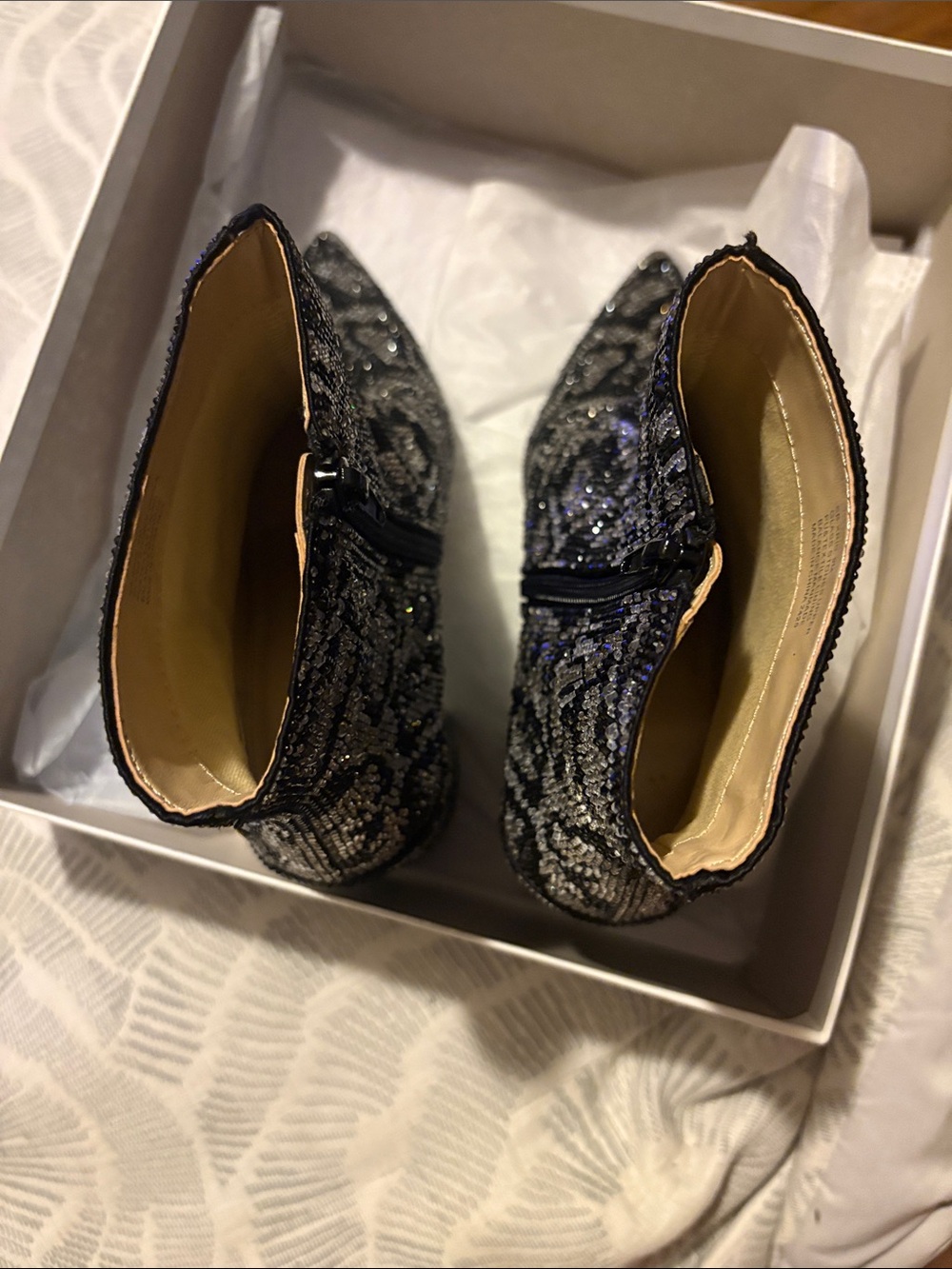 Betsey Johnson Black Sequin Pointed Toe Ankle Booties - Picture 5 of 7